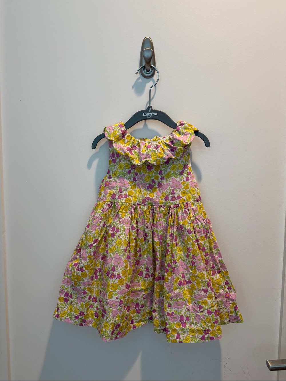 Jacadi Paris Liberty prints Pink and Yellow Floral Ruffled Neck cotton Dress